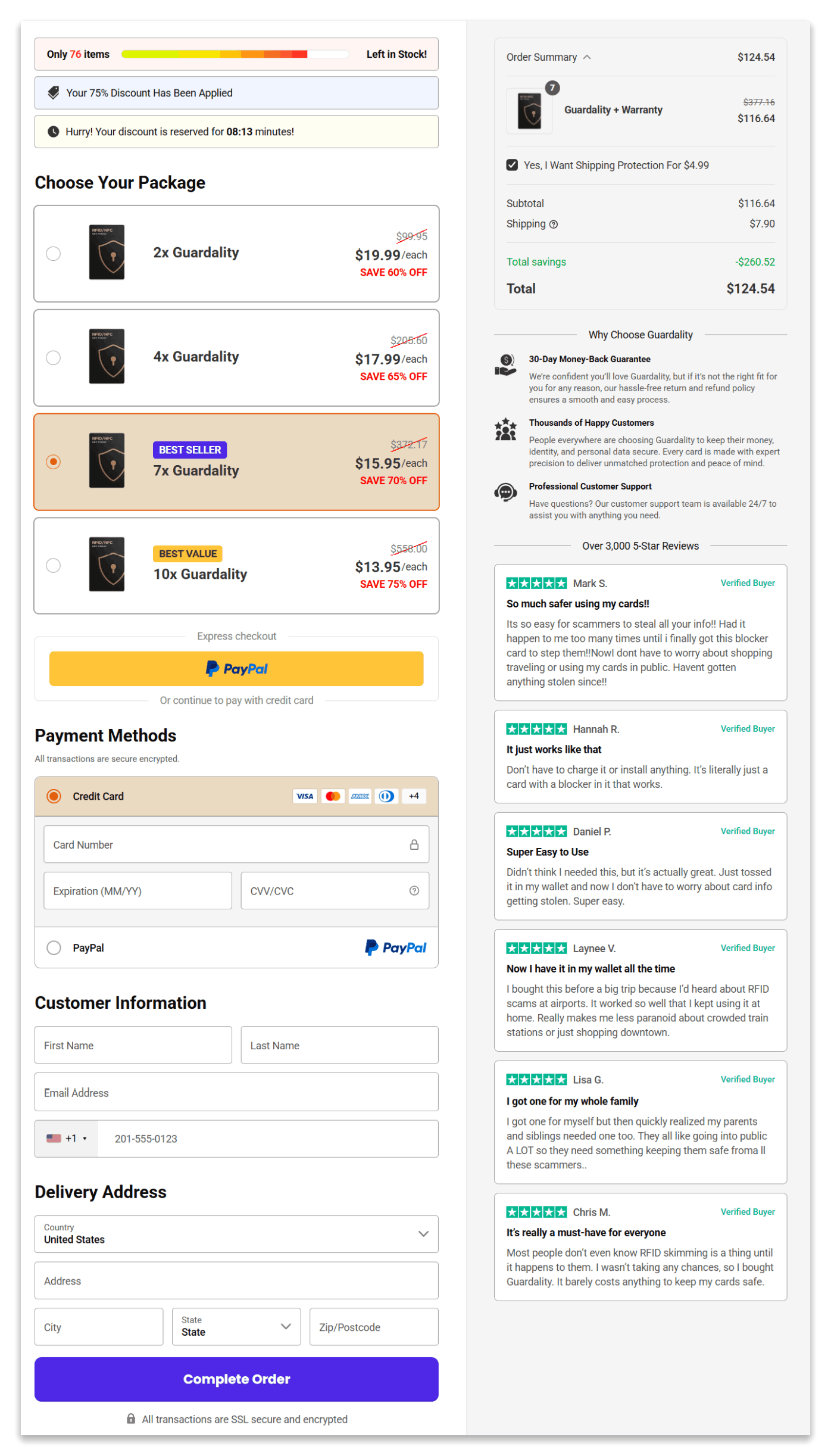 Guardality secure checkout page